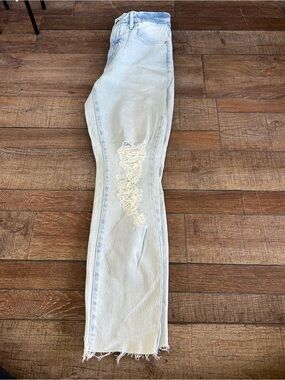 Good American Light Blue Straight Leg Distressed Jeans